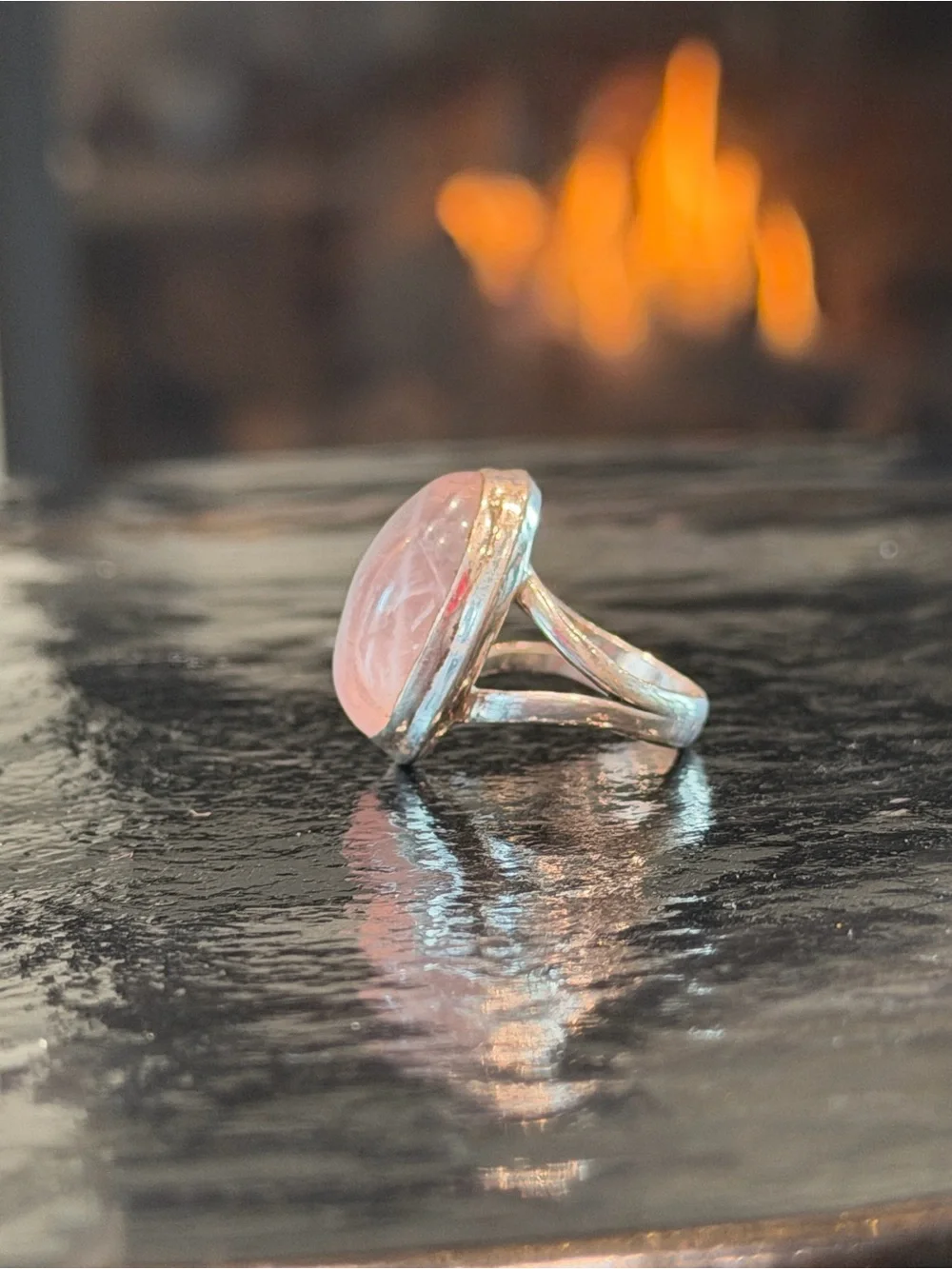 Sterling Silver Natural Rose Quartz Oval Cabochon Ring